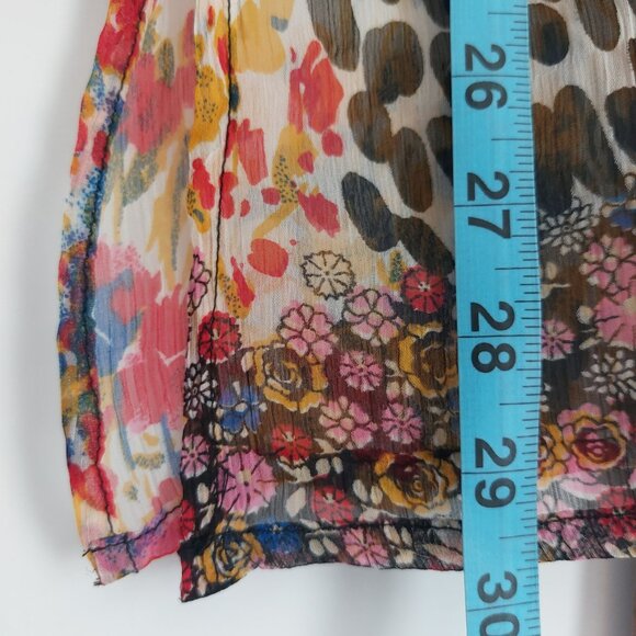 Vintage Y2K Top Medium Sheer Flowy Romeo Juliet Couture Multi Print Silky Sequin - Picture 11 of 16